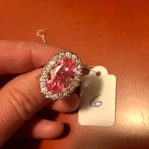 Sterling Silver Oval Pink Gem Ring Size 6